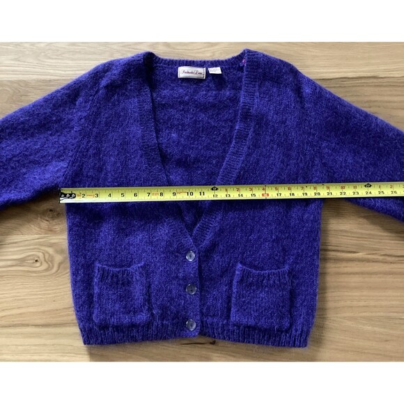 Vtg Mohair Blend Cardigan Violet Long Sleeve L Sweater Womens Fuzzy 80s Luxury - Picture 11 of 14